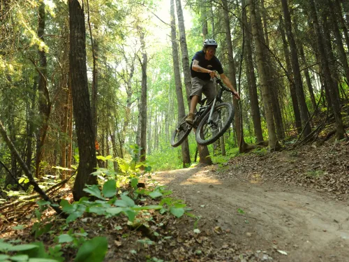 Hucking into South Bear Creek bike trails, Grande Prairie, AB.