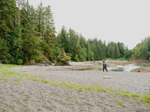 Walking at Kiixin Beach, Huu-Ay-Aht First Nation, Bamfield, BC.