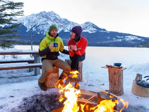 Jasper AB fireside Pyramid Lake Paul Lavoie Jasper in January