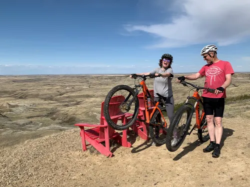 Jeff and Bonnie Wearmouth biking at Grasslands National Park, Saskatachewan.