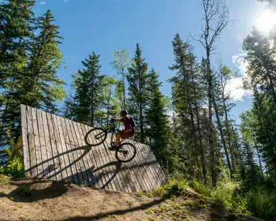 Biking in a skills park in Hinton Alberta