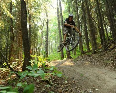 Hucking into South Bear Creek bike trails, Grande Prairie, AB.