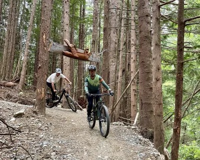 Ucluelet  Mountain bike Trails BC two bikers riding trail