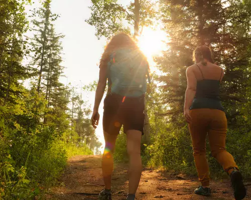 Grande Prairie County Alberta Evergreen hiking 2 women Jeremy Derksen ZenSeekers