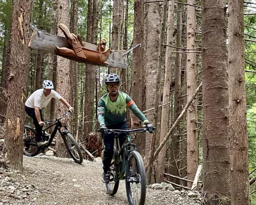 Ucluelet  Mountain bike Trails BC two bikers riding trail